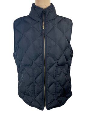 J.Crew Factory Quilted Vest Size XL Down Fill Black Gold Mock Neck
